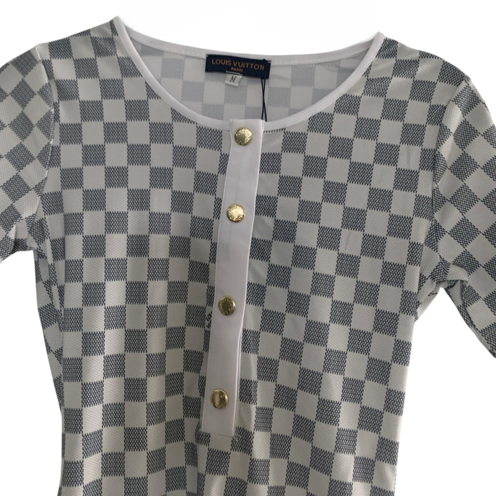 🆕 Louis Vuitton Style Damier Azur short-sleeved swimsuit / Bodysuit 🆕 - Picture 3 of 9